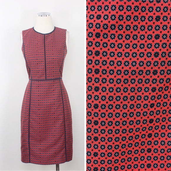J.Crew Dress Red Paneled Sheath Piping Blue Knee 0 - Picture 2 of 8